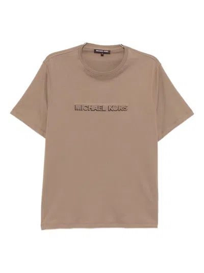 Michael Kors Logo-embossed Cotton T-shirt In Brown