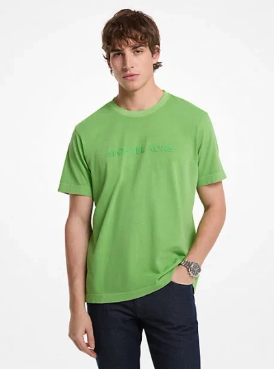 Michael Kors Logo Embossed Cotton T-shirt In Green