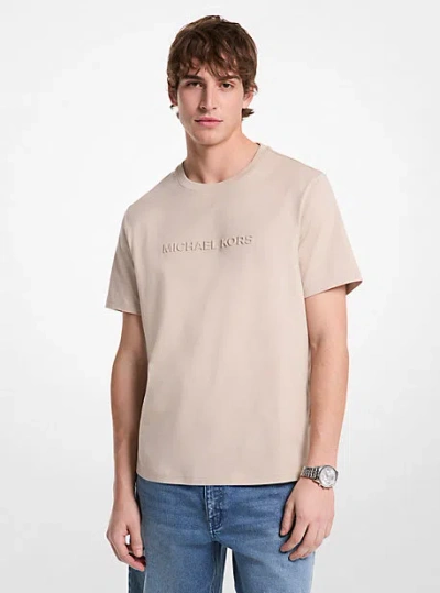 Michael Kors Logo Embossed Cotton T-shirt In Natural