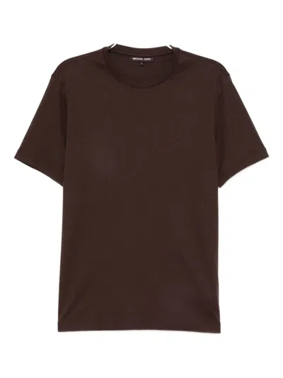 Michael Kors Logo-embroidered T-shirt In Brown