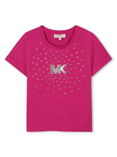 Michael Kors Kids' Logo-embroidered T-shirt In Pink