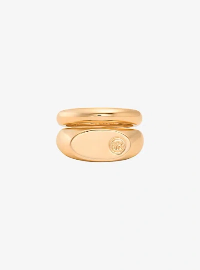 Michael Kors Logo Engraved Double Layered Signet Ring In Gold