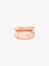 Michael Kors Logo Engraved Double Layered Signet Ring In Rose Gold