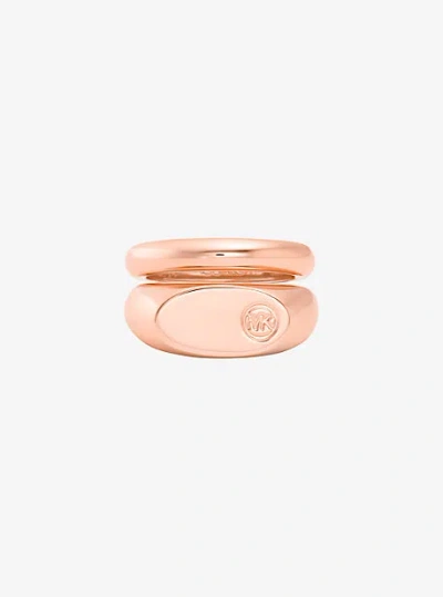 Michael Kors Logo Engraved Double Layered Signet Ring In Rose Gold