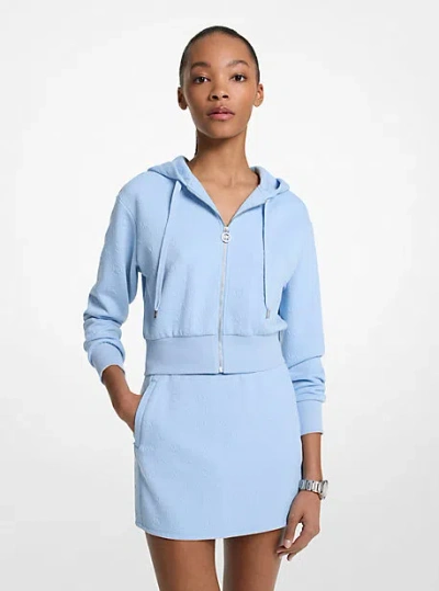 Michael Kors Logo Jacquard Charm Jacquard Cropped Zip-up Hoodie In Blue