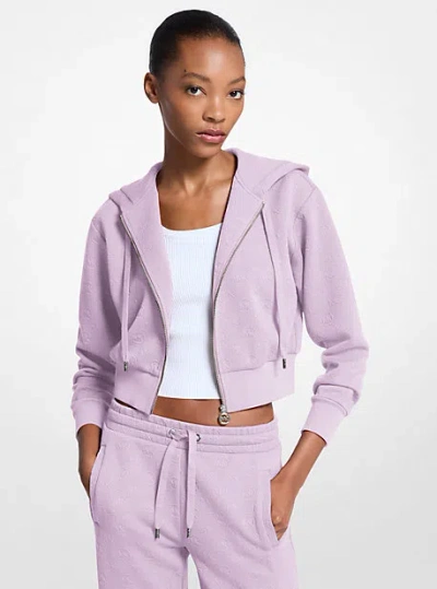 Michael Kors Logo Jacquard Charm Jacquard Cropped Zip-up Hoodie In Purple