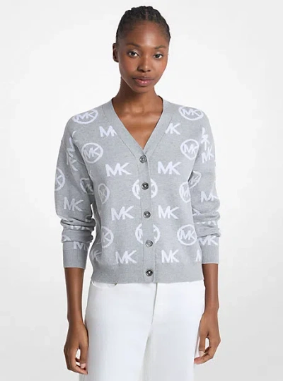 Michael Kors Logo Jacquard Cotton Blend Cardigan In Gray