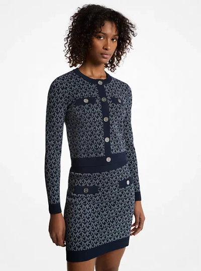 Michael Kors Logo Jacquard Cropped Jacket In Blue