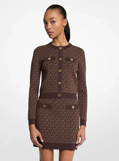 Michael Kors Logo Jacquard Cropped Jacket In Brown
