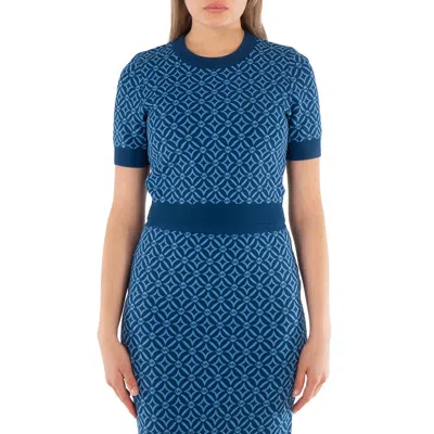 Michael Kors Logo Jacquard Cropped Sweater In Blue