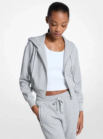Michael Kors Logo Jacquard Cropped Zip-up Hoodie In Gray