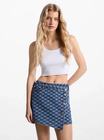 Michael Kors Logo Jacquard Denim Wrap Skirt In Blue