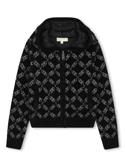 Michael Kors Kids' Logo-jacquard Hooded Cardigan In Black