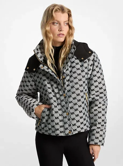 Michael Kors Logo Jacquard Hooded Puffer Jacket In Black