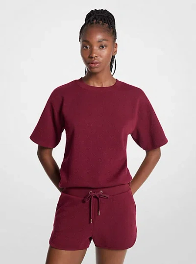 Michael Kors Logo Jacquard Knit Short-sleeve Sweatshirt In Red