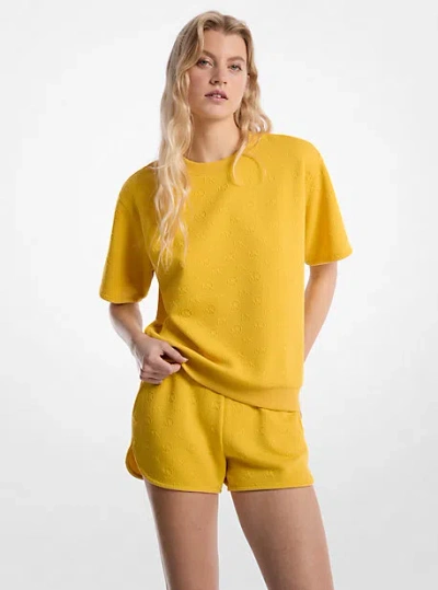 Michael Kors Logo Jacquard Knit Short-sleeve Sweatshirt In Yellow