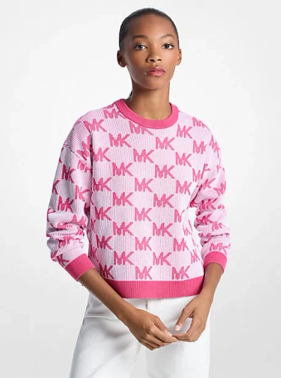 Michael Kors Logo Jacquard Knit Sweater In Pink