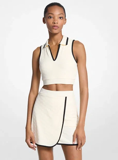 Michael Kors Logo Jacquard Knit Tech Cropped Top In Brown