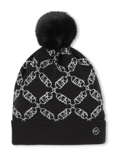 Michael Kors Kids' Logo-jacquard Pompom Beanie In Black
