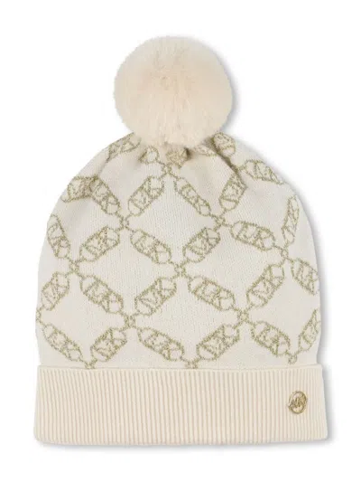 Michael Kors Kids' Logo-jacquard Pompom Beanie In Neutrals