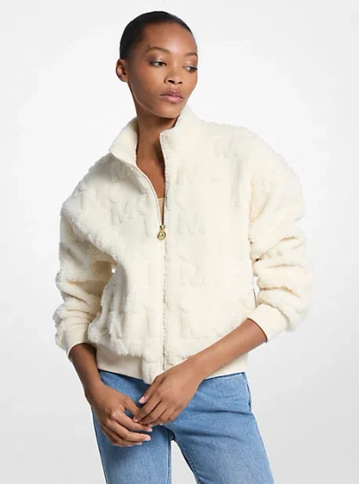 Michael Kors Logo Jacquard Sherpa Zip-up Jacket In Brown