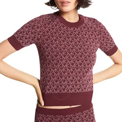 Michael Kors Logo Jacquard Short Sleeve Sweater In Purple