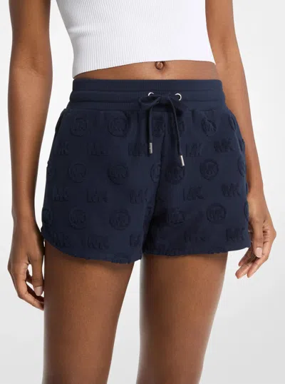Michael Kors Logo Jacquard Terry Shorts In Blue