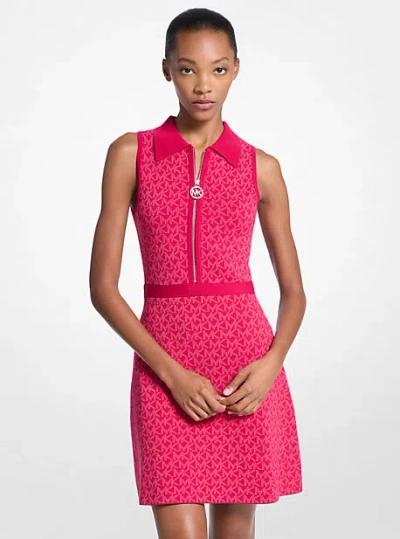 Michael Kors Logo Jacquard Zip-up Dress In Red
