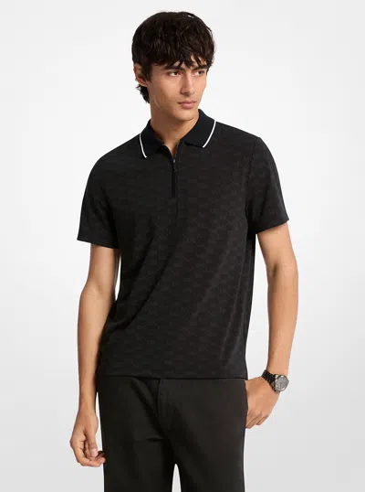 Michael Kors Logo Jacquard Zip-up Polo Shirt In Black