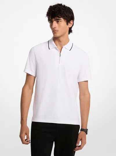 Michael Kors Logo Jacquard Zip-up Polo Shirt In White