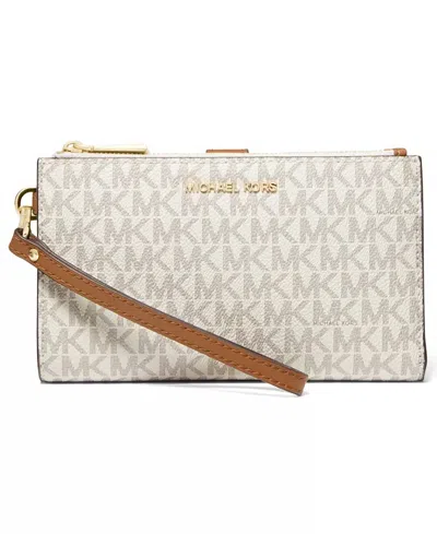 Michael Kors Logo Jet Set Large Double-zip Wristlet In Vanilla In White