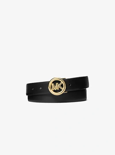 Michael Kors Logo Leather Belt In Black