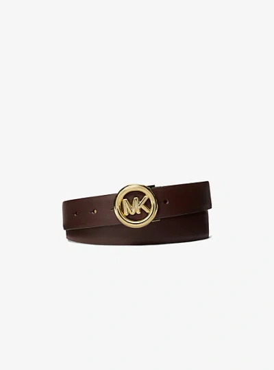 Michael Kors Logo Leather Belt In Brown