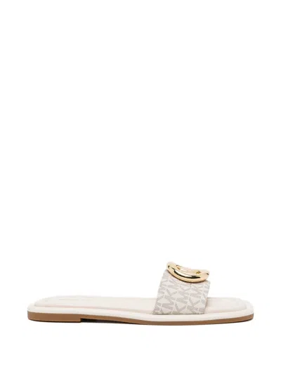 Michael Kors Logo Leather Slide Sandal In Neutral