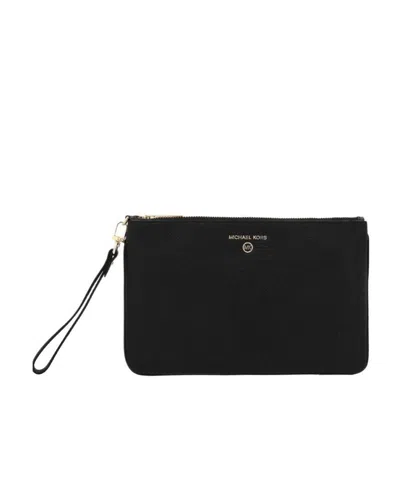 Michael Kors Logo-lettering Flat Clutch Bag In Black