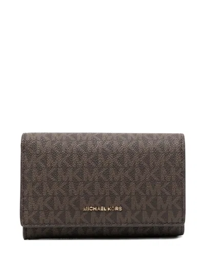 Michael Kors Logo Lettering Long Wallet In Brown