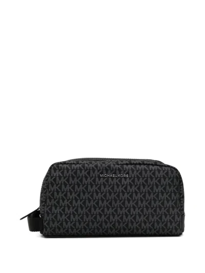 Michael Kors Logo Monogram Washbag In Black