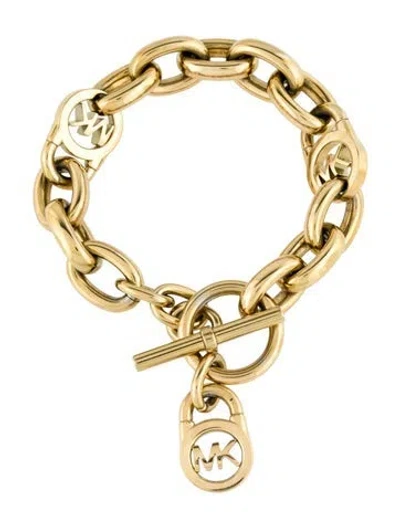 Pre-owned Michael Kors Logo Padlock Chain Link Bracelet, 6.5" In Multi