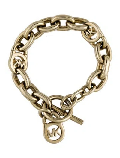 Pre-owned Michael Kors Logo Padlock Chain Link Bracelet, 7" In Multi