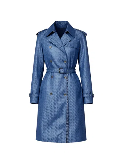 Michael Kors Logo-pattern Belted Trench Coat In Blue