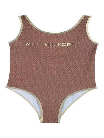 Michael Kors Kids' Logo-pattern Swimsuit In Brown