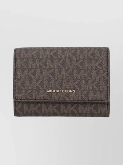 Michael Kors Logo Pattern Wallet With Card Slots And Zip In Brown