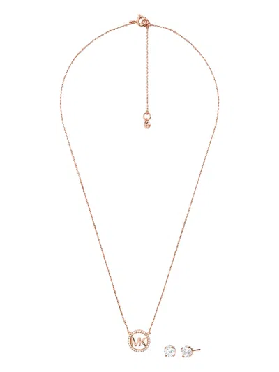 Michael Kors Logo-pendant Necklace Set In Brown