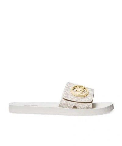 Michael Kors Logo-plaque Canvas Slides In White