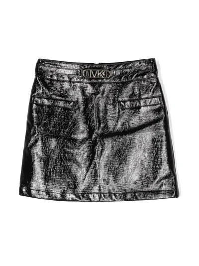 Michael Kors Kids' Logo-plaque Crinkled-finish Skirt In Black