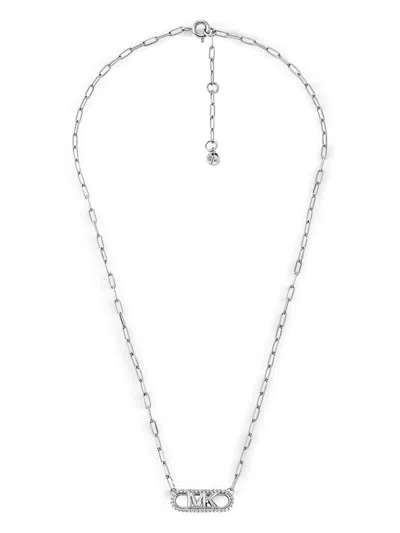 Michael Kors Logo-plaque Necklace In Silver