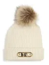 Michael Kors Logo-plaque Pompom Beanie In Neutrals