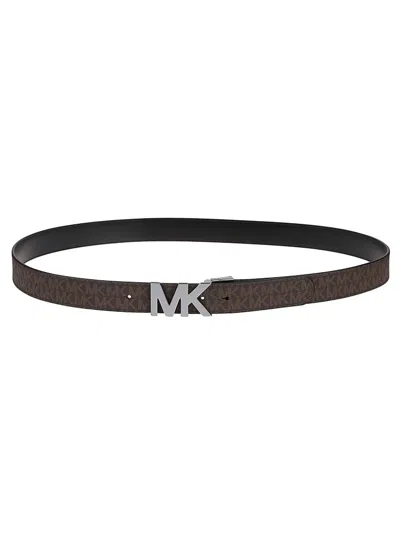 Michael Kors Logo Plaque Reversible Buckle Belt In Brown Black