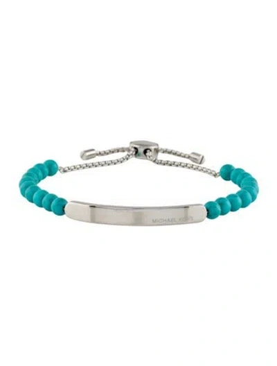 Pre-owned Michael Kors Logo Plaque Slider Bead Bracelet, 8.5" In Blue
