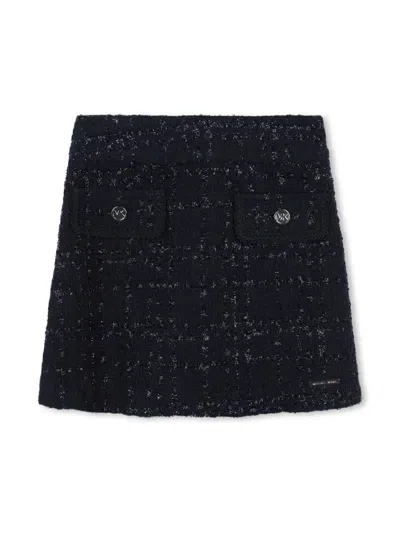 Michael Kors Kids' Logo-plaque Tweed Skirt In Blue